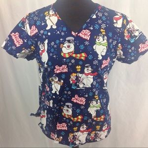 Nurse Scrub Frosty the Snowman Print Size Medium.
